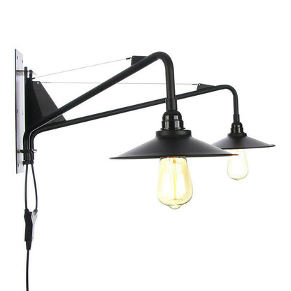 Frendorf | Industriële Scalloped/Exposed Wandlamp 1/2-Licht IJzeren Plug-in Wandgemonteerde Verlichting met Lange Swingarm in Zwart