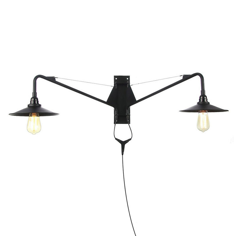 Frendorf | Industriële Scalloped/Exposed Wandlamp 1/2-Licht IJzeren Plug-in Wandgemonteerde Verlichting met Lange Swingarm in Zwart