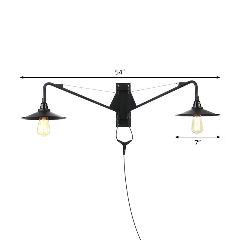 Frendorf | Industriële Scalloped/Exposed Wandlamp 1/2-Licht IJzeren Plug-in Wandgemonteerde Verlichting met Lange Swingarm in Zwart