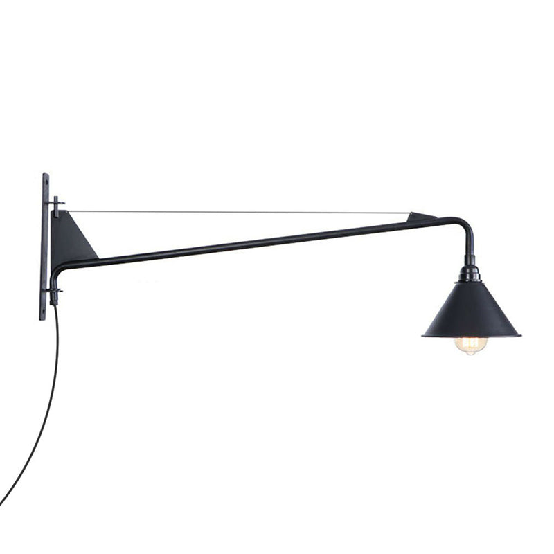 Frendorf | Industriële Scalloped/Exposed Wandlamp 1/2-Licht IJzeren Plug-in Wandgemonteerde Verlichting met Lange Swingarm in Zwart