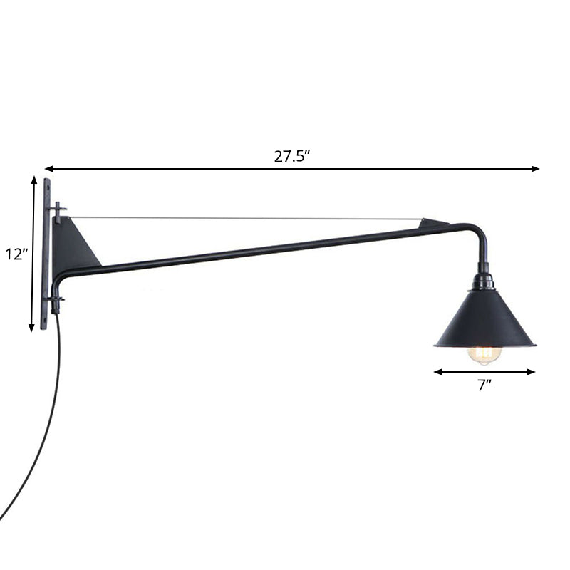 Frendorf | Industriële Scalloped/Exposed Wandlamp 1/2-Licht IJzeren Plug-in Wandgemonteerde Verlichting met Lange Swingarm in Zwart
