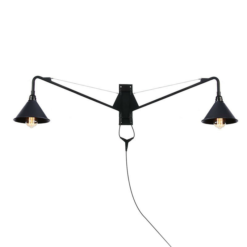 Frendorf | Industriële Scalloped/Exposed Wandlamp 1/2-Licht IJzeren Plug-in Wandgemonteerde Verlichting met Lange Swingarm in Zwart