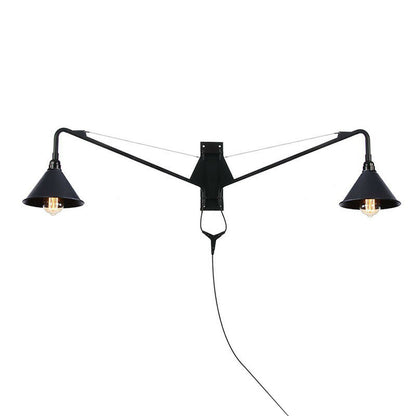 Frendorf | Industriële Scalloped/Exposed Wandlamp 1/2-Licht IJzeren Plug-in Wandgemonteerde Verlichting met Lange Swingarm in Zwart