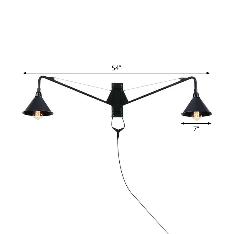 Frendorf | Industriële Scalloped/Exposed Wandlamp 1/2-Licht IJzeren Plug-in Wandgemonteerde Verlichting met Lange Swingarm in Zwart