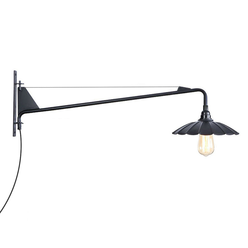 Frendorf | Industriële Scalloped/Exposed Wandlamp 1/2-Licht IJzeren Plug-in Wandgemonteerde Verlichting met Lange Swingarm in Zwart