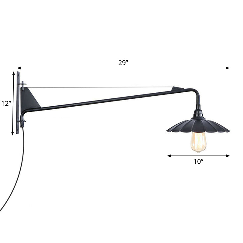 Frendorf | Industriële Scalloped/Exposed Wandlamp 1/2-Licht IJzeren Plug-in Wandgemonteerde Verlichting met Lange Swingarm in Zwart