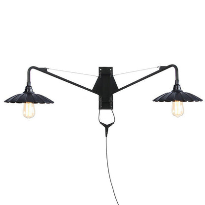 Frendorf | Industriële Scalloped/Exposed Wandlamp 1/2-Licht IJzeren Plug-in Wandgemonteerde Verlichting met Lange Swingarm in Zwart