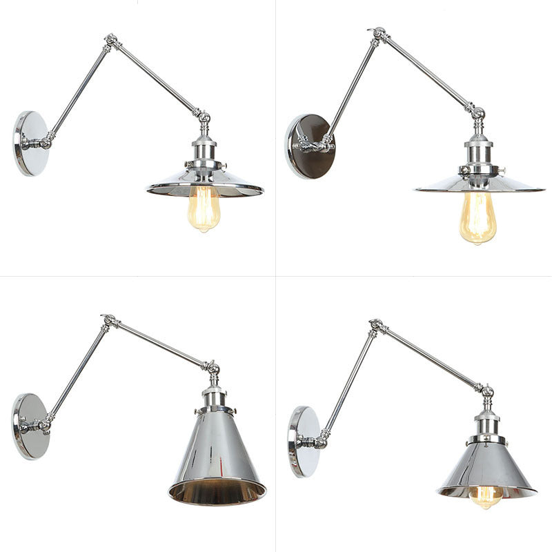 Frendorf | Untertasse/Kegel/Horn Nachttisch Lese Wandlampe Fabrik Metall Einzel 6"/8" W Chrom Wandmontage Lichtarmatur mit drehbarem Arm