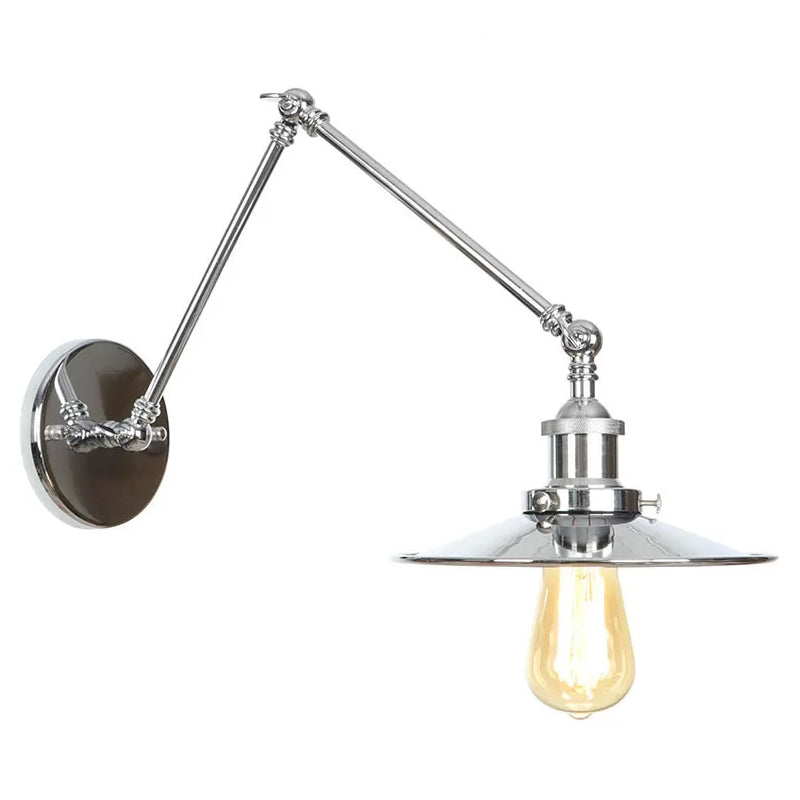 Frendorf | Untertasse/Kegel/Horn Nachttisch Lese Wandlampe Fabrik Metall Einzel 6"/8" W Chrom Wandmontage Lichtarmatur mit drehbarem Arm