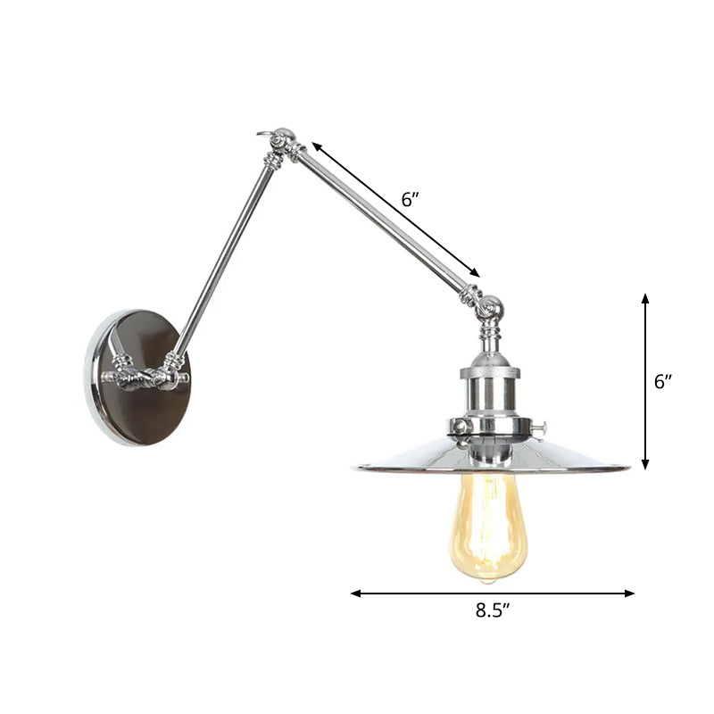Frendorf | Untertasse/Kegel/Horn Nachttisch Lese Wandlampe Fabrik Metall Einzel 6"/8" W Chrom Wandmontage Lichtarmatur mit drehbarem Arm
