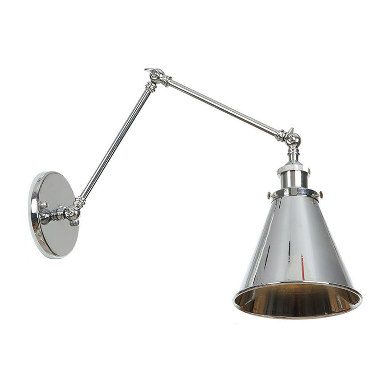 Frendorf | Untertasse/Kegel/Horn Nachttisch Lese Wandlampe Fabrik Metall Einzel 6"/8" W Chrom Wandmontage Lichtarmatur mit drehbarem Arm