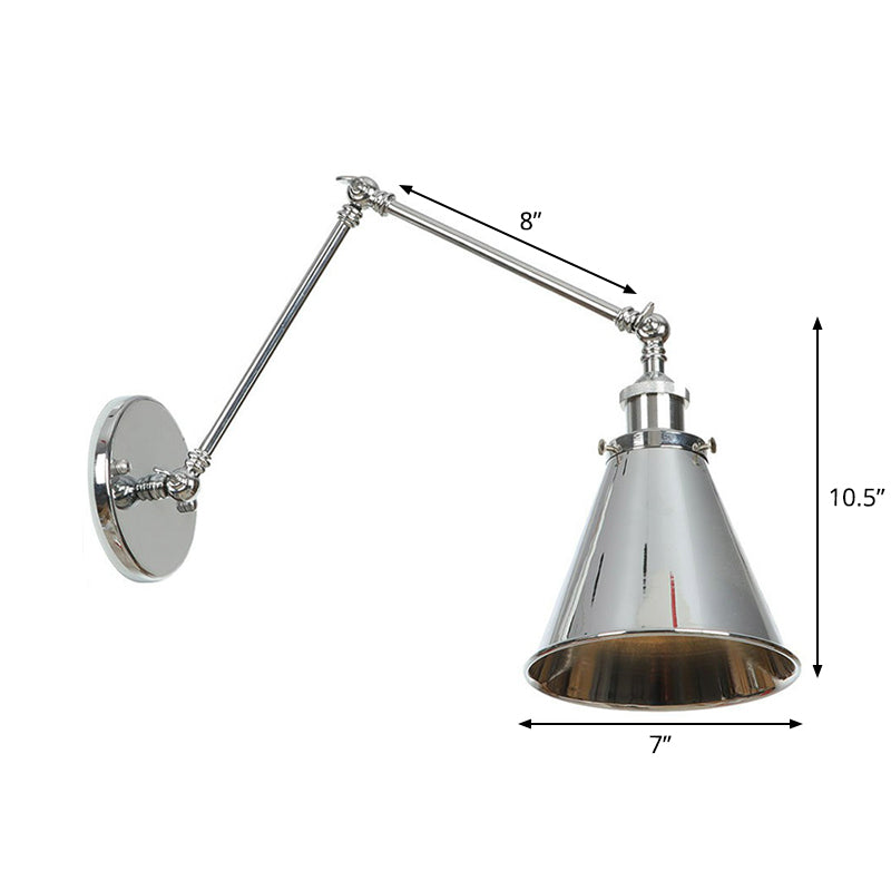 Frendorf | Untertasse/Kegel/Horn Nachttisch Lese Wandlampe Fabrik Metall Einzel 6"/8" W Chrom Wandmontage Lichtarmatur mit drehbarem Arm
