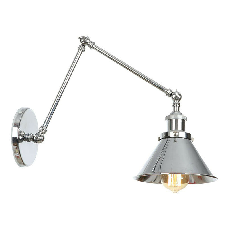 Frendorf | Untertasse/Kegel/Horn Nachttisch Lese Wandlampe Fabrik Metall Einzel 6"/8" W Chrom Wandmontage Lichtarmatur mit drehbarem Arm