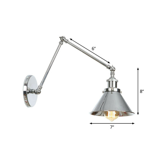 Frendorf | Untertasse/Kegel/Horn Nachttisch Lese Wandlampe Fabrik Metall Einzel 6"/8" W Chrom Wandmontage Lichtarmatur mit drehbarem Arm