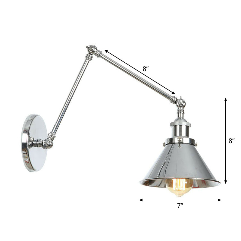 Frendorf | Untertasse/Kegel/Horn Nachttisch Lese Wandlampe Fabrik Metall Einzel 6"/8" W Chrom Wandmontage Lichtarmatur mit drehbarem Arm