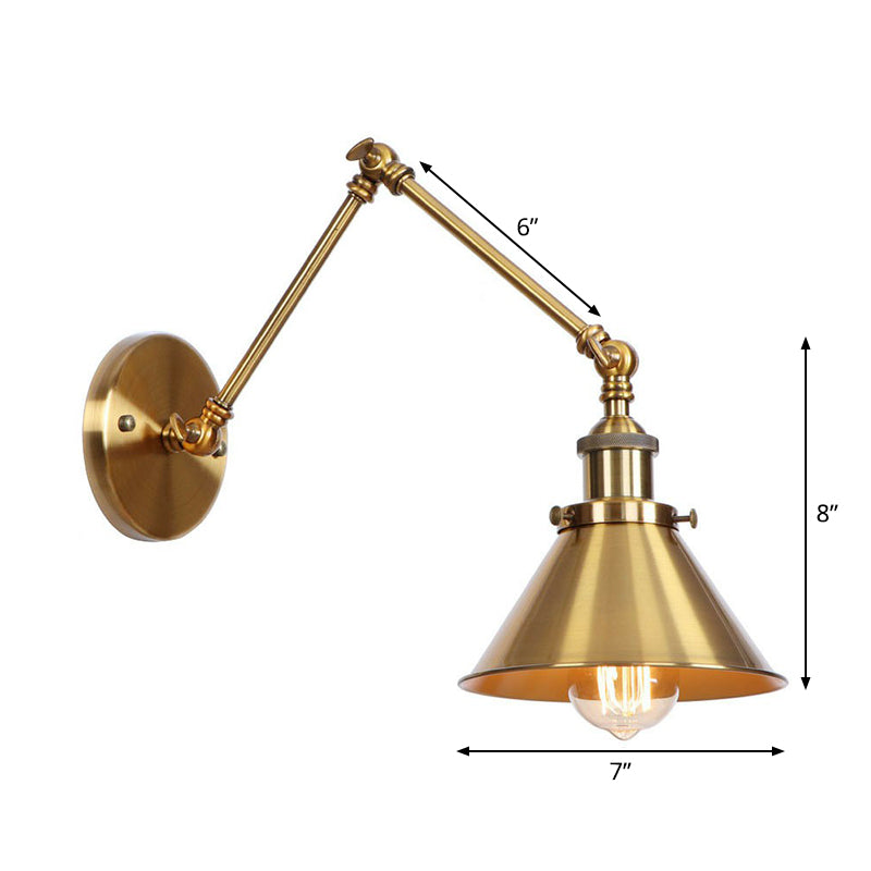 Eisen Messing Aufgaben Wandbeleuchtung gewellt/Horn/Kegel Einzel 6"/8" Breit Antike Wandlampe mit Schwenkarms