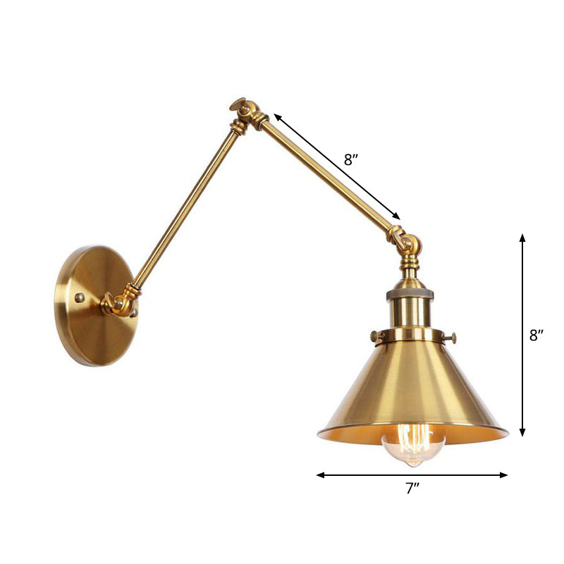 Eisen Messing Aufgaben Wandbeleuchtung gewellt/Horn/Kegel Einzel 6"/8" Breit Antike Wandlampe mit Schwenkarms