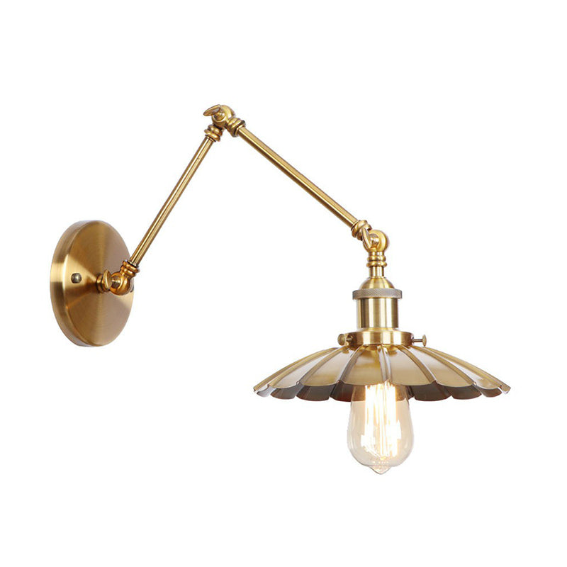 Eisen Messing Aufgaben Wandbeleuchtung gewellt/Horn/Kegel Einzel 6"/8" Breit Antike Wandlampe mit Schwenkarms