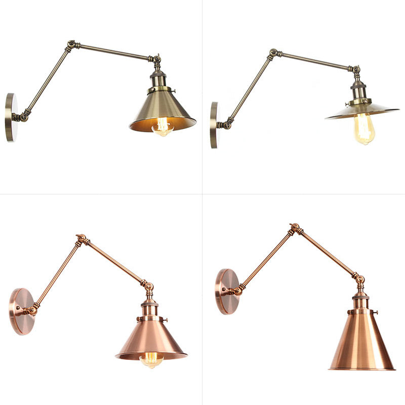 Frendorf | 6"/8" L 2-Gelenk Schwenkarm Eisen Wandlicht Industrie 1 Glühbirne Studio Arbeitswandlampe mit Kegelschirm in Bronze/Kupfer