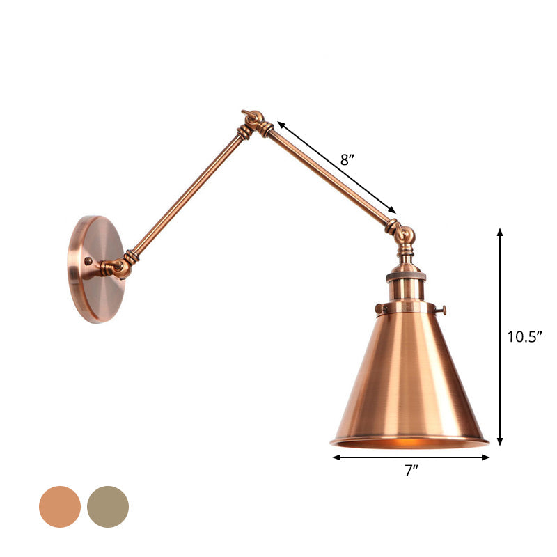 Frendorf | 6"/8" L 2-Gelenk Schwenkarm Eisen Wandlicht Industrie 1 Glühbirne Studio Arbeitswandlampe mit Kegelschirm in Bronze/Kupfer