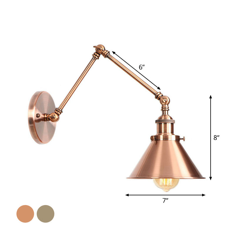 Frendorf | 6"/8" L 2-Gelenk Schwenkarm Eisen Wandlicht Industrie 1 Glühbirne Studio Arbeitswandlampe mit Kegelschirm in Bronze/Kupfer
