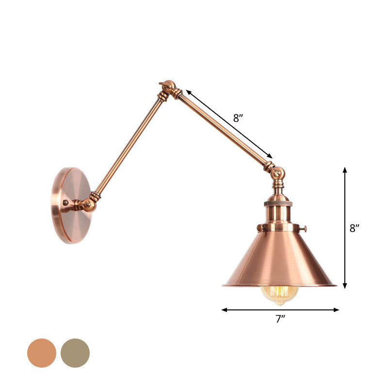 Frendorf | 6"/8" L 2-Gelenk Schwenkarm Eisen Wandlicht Industrie 1 Glühbirne Studio Arbeitswandlampe mit Kegelschirm in Bronze/Kupfer