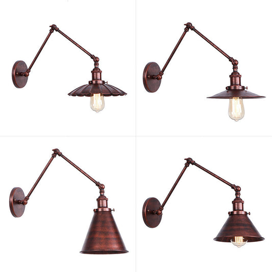 Frendorf | Rust Scalloped/Horn/Cone Wandlamp Loft 1 Hoofd Werkplaats Wandgemonteerde Leeslamp met 6"/8" Lange Zwenkarm