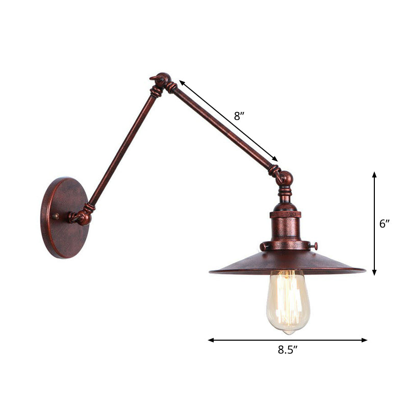 Frendorf | Rust Scalloped/Horn/Cone Wandlamp Loft 1 Hoofd Werkplaats Wandgemonteerde Leeslamp met 6"/8" Lange Zwenkarm
