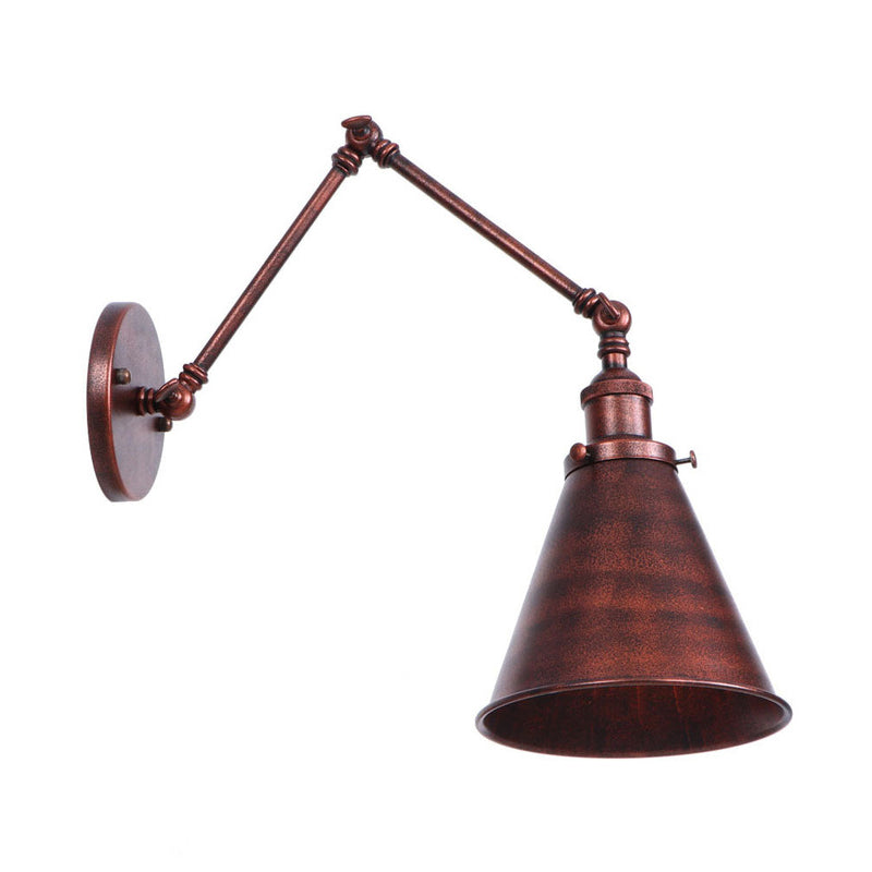Frendorf | Rust Scalloped/Horn/Cone Wandlamp Loft 1 Hoofd Werkplaats Wandgemonteerde Leeslamp met 6"/8" Lange Zwenkarm