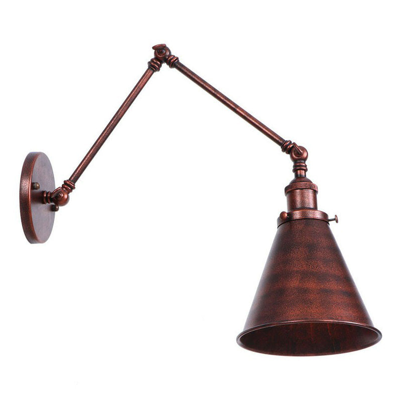 Frendorf | Rust Scalloped/Horn/Cone Wandlamp Loft 1 Hoofd Werkplaats Wandgemonteerde Leeslamp met 6"/8" Lange Zwenkarm