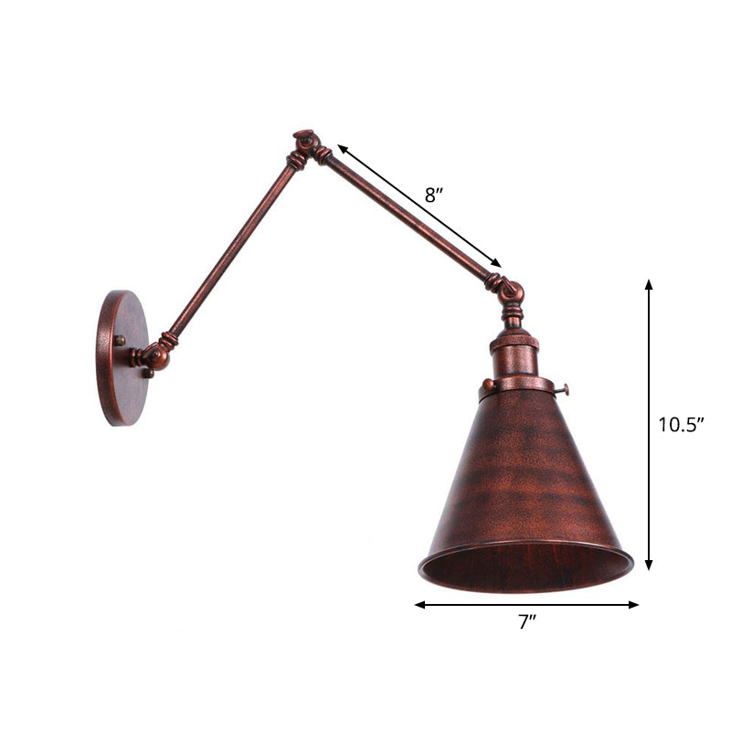 Frendorf | Rust Scalloped/Horn/Cone Wandlamp Loft 1 Hoofd Werkplaats Wandgemonteerde Leeslamp met 6"/8" Lange Zwenkarm