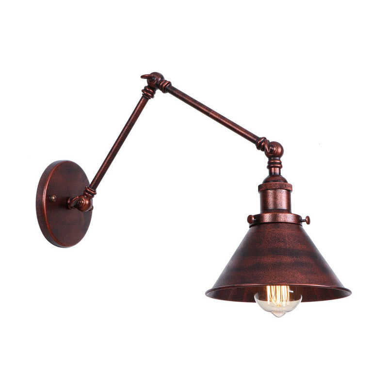 Frendorf | Rust Scalloped/Horn/Cone Wandlamp Loft 1 Hoofd Werkplaats Wandgemonteerde Leeslamp met 6"/8" Lange Zwenkarm