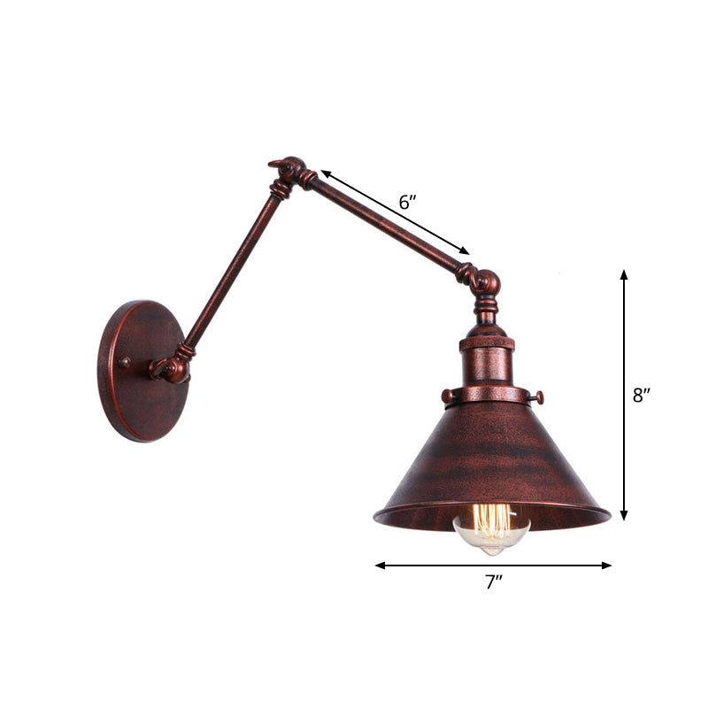 Frendorf | Rust Scalloped/Horn/Cone Wandlamp Loft 1 Hoofd Werkplaats Wandgemonteerde Leeslamp met 6"/8" Lange Zwenkarm