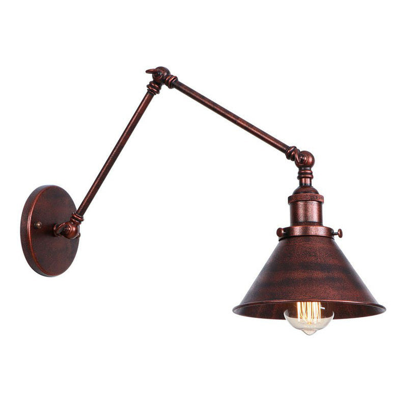 Frendorf | Rust Scalloped/Horn/Cone Wandlamp Loft 1 Hoofd Werkplaats Wandgemonteerde Leeslamp met 6"/8" Lange Zwenkarm