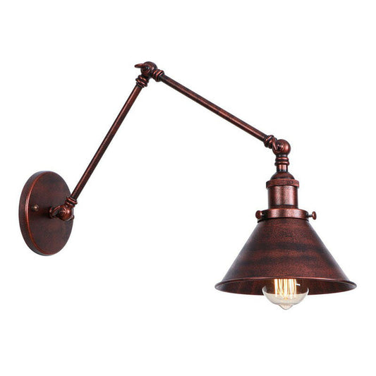 Frendorf | Rust Scalloped/Horn/Cone Wandlamp Loft 1 Hoofd Werkplaats Wandgemonteerde Leeslamp met 6"/8" Lange Zwenkarm