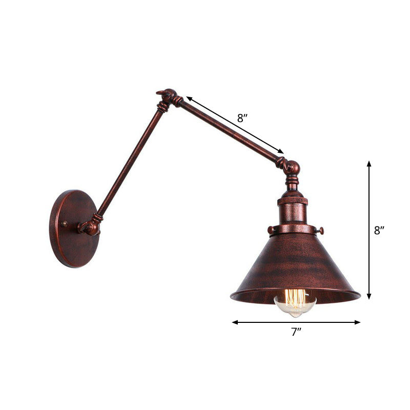 Frendorf | Rust Scalloped/Horn/Cone Wandlamp Loft 1 Hoofd Werkplaats Wandgemonteerde Leeslamp met 6"/8" Lange Zwenkarm