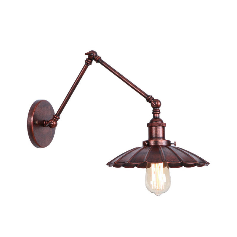Frendorf | Rust Scalloped/Horn/Cone Wandlamp Loft 1 Hoofd Werkplaats Wandgemonteerde Leeslamp met 6"/8" Lange Zwenkarm