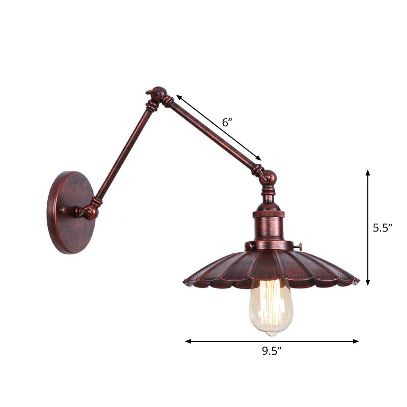 Frendorf | Rust Scalloped/Horn/Cone Wandlamp Loft 1 Hoofd Werkplaats Wandgemonteerde Leeslamp met 6"/8" Lange Zwenkarm