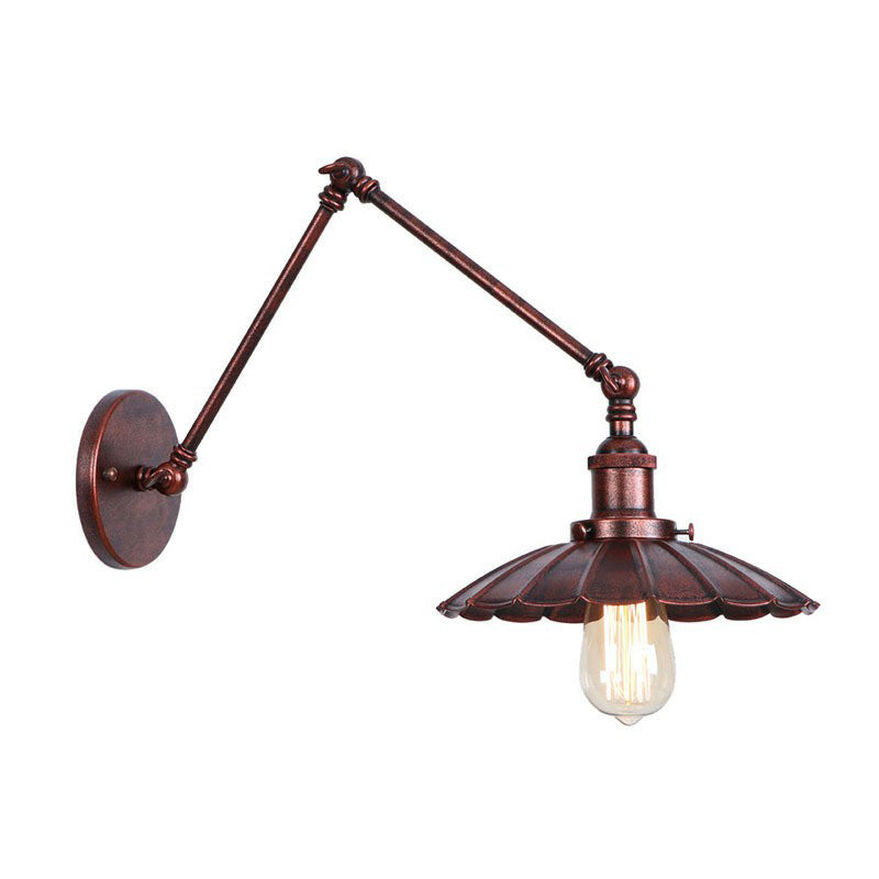 Frendorf | Rust Scalloped/Horn/Cone Wandlamp Loft 1 Hoofd Werkplaats Wandgemonteerde Leeslamp met 6"/8" Lange Zwenkarm
