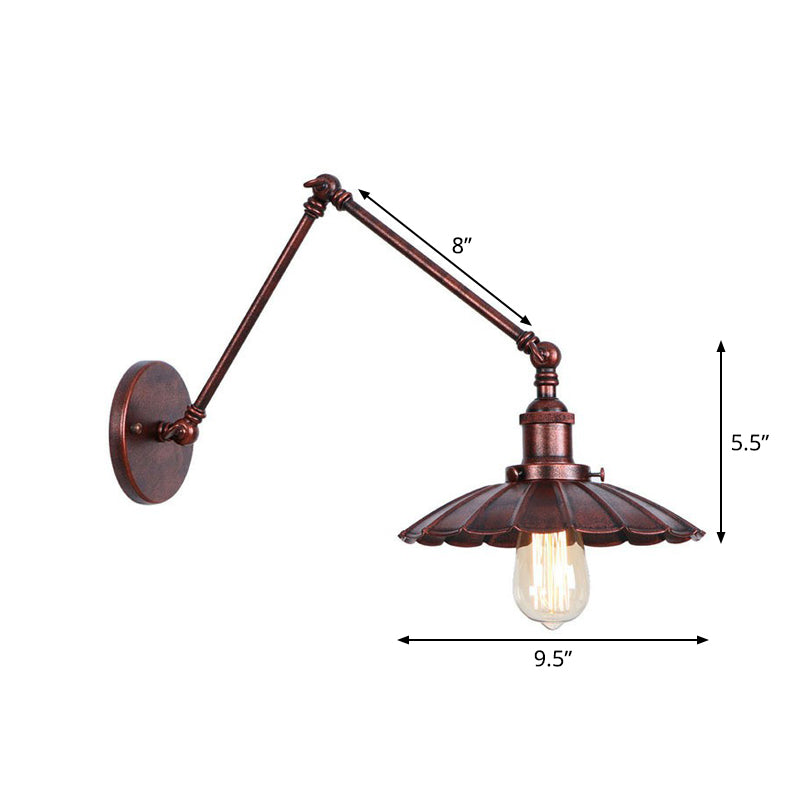Frendorf | Rust Scalloped/Horn/Cone Wandlamp Loft 1 Hoofd Werkplaats Wandgemonteerde Leeslamp met 6"/8" Lange Zwenkarm