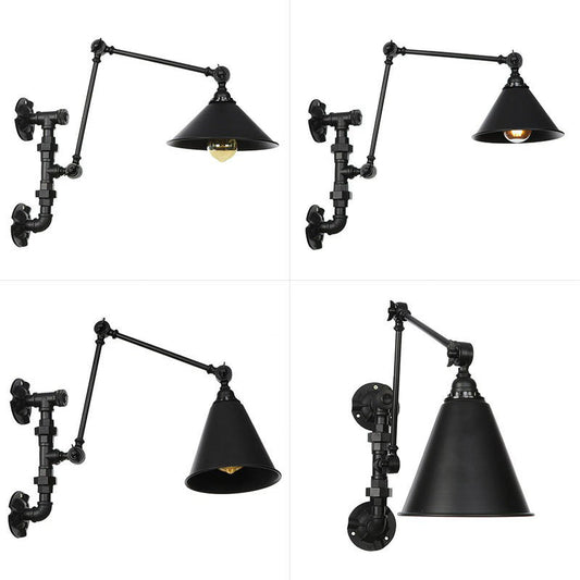 Frendorf | Cone/Geflared Wohnzimmer Wandlampe Leuchte Industrielles Eisen 1-licht Schwarz Drehbare Wandbeleuchtung mit Wasserrohrhalterung