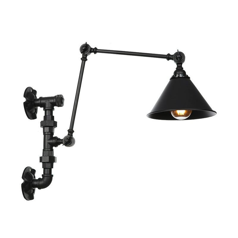 Frendorf | Cone/Geflared Wohnzimmer Wandlampe Leuchte Industrielles Eisen 1-licht Schwarz Drehbare Wandbeleuchtung mit Wasserrohrhalterung