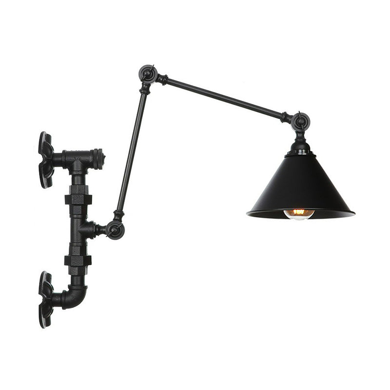 Frendorf | Cone/Geflared Wohnzimmer Wandlampe Leuchte Industrielles Eisen 1-licht Schwarz Drehbare Wandbeleuchtung mit Wasserrohrhalterung