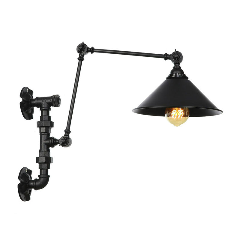 Frendorf | Cone/Geflared Wohnzimmer Wandlampe Leuchte Industrielles Eisen 1-licht Schwarz Drehbare Wandbeleuchtung mit Wasserrohrhalterung
