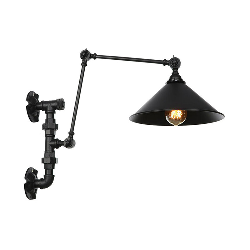 Frendorf | Cone/Geflared Wohnzimmer Wandlampe Leuchte Industrielles Eisen 1-licht Schwarz Drehbare Wandbeleuchtung mit Wasserrohrhalterung