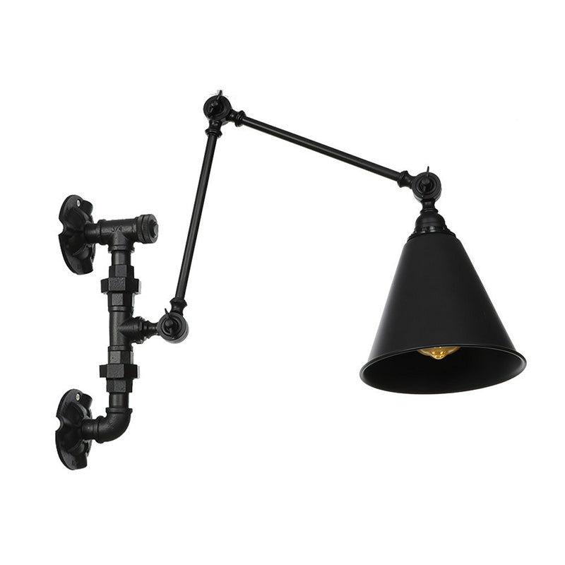 Frendorf | Cone/Geflared Wohnzimmer Wandlampe Leuchte Industrielles Eisen 1-licht Schwarz Drehbare Wandbeleuchtung mit Wasserrohrhalterung