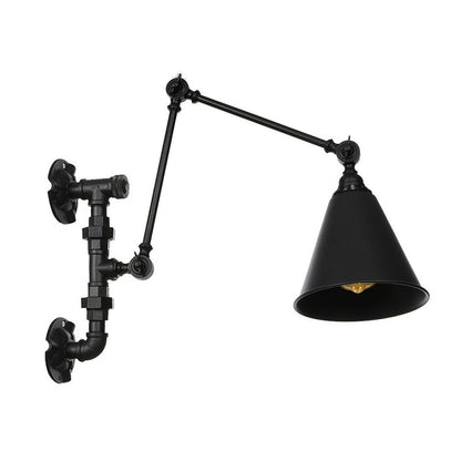 Frendorf | Cone/Geflared Wohnzimmer Wandlampe Leuchte Industrielles Eisen 1-licht Schwarz Drehbare Wandbeleuchtung mit Wasserrohrhalterung