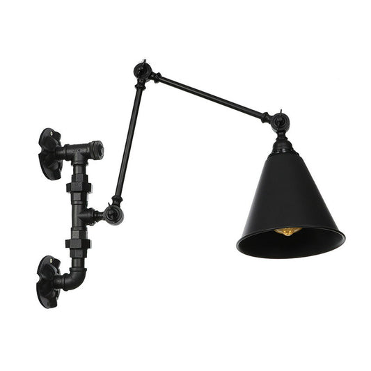 Frendorf | Cone/Geflared Wohnzimmer Wandlampe Leuchte Industrielles Eisen 1-licht Schwarz Drehbare Wandbeleuchtung mit Wasserrohrhalterung