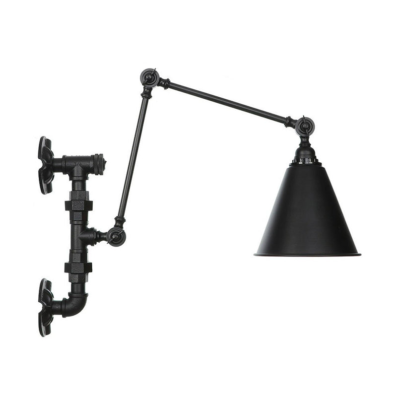 Frendorf | Cone/Geflared Wohnzimmer Wandlampe Leuchte Industrielles Eisen 1-licht Schwarz Drehbare Wandbeleuchtung mit Wasserrohrhalterung