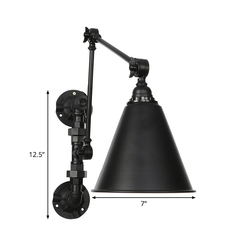 Frendorf | Cone/Geflared Wohnzimmer Wandlampe Leuchte Industrielles Eisen 1-licht Schwarz Drehbare Wandbeleuchtung mit Wasserrohrhalterung